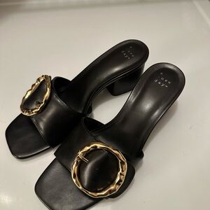 A New Day Black Mules with Gold Buckle